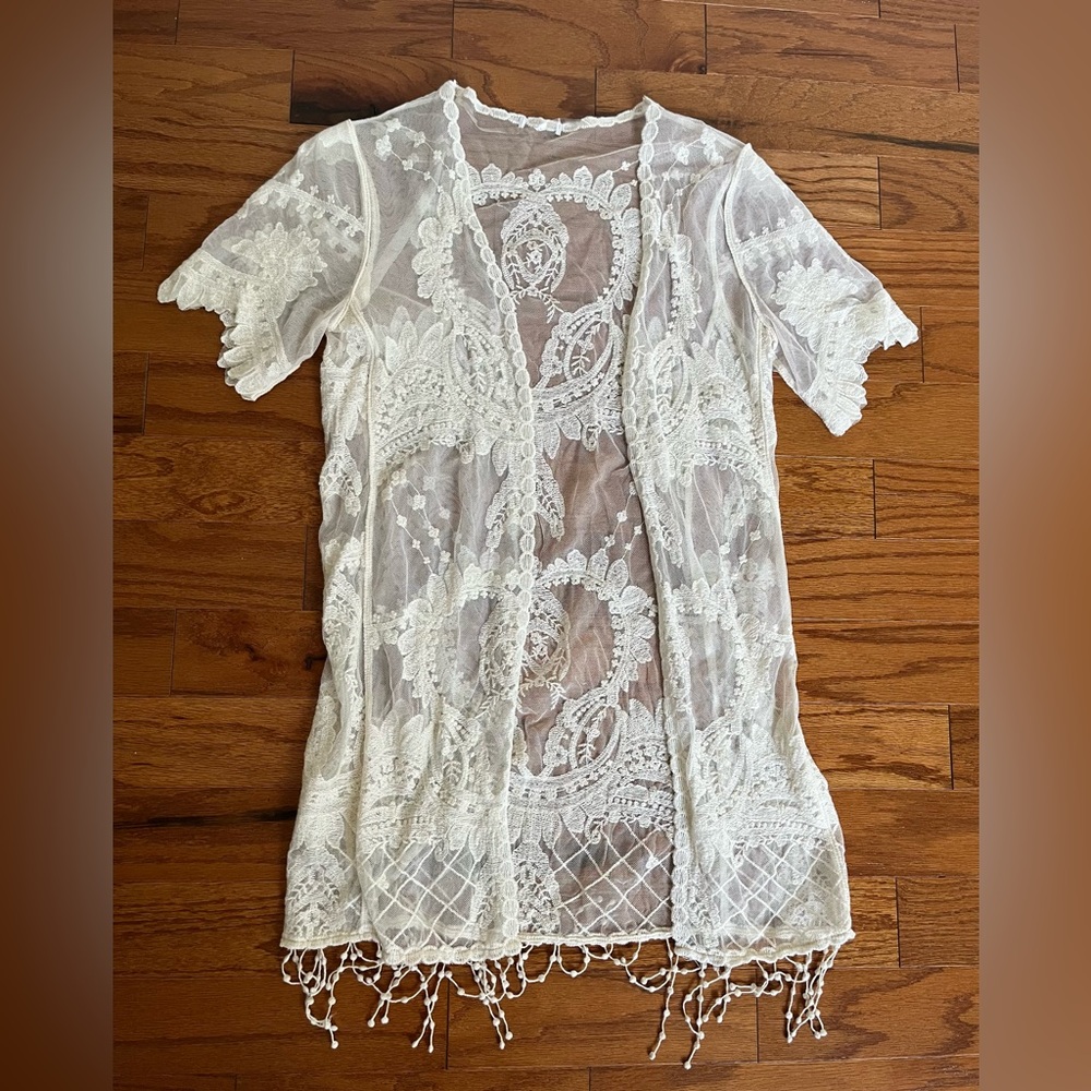 Size small Lace short sleeve cover up/ cardigan